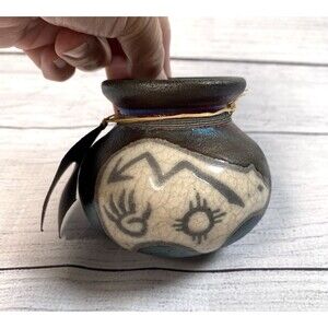 Jeremy Diller Signed Raku Studio Art Pottery BEAR 3" Vase Earth & Fire Tag